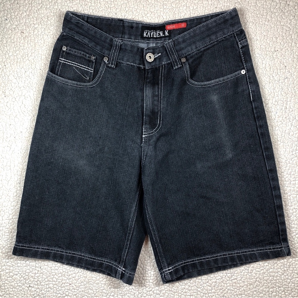 Kayden K Men's Loose Fitting Denim Size 32 Dark‎ Wash Blue Jean Shorts